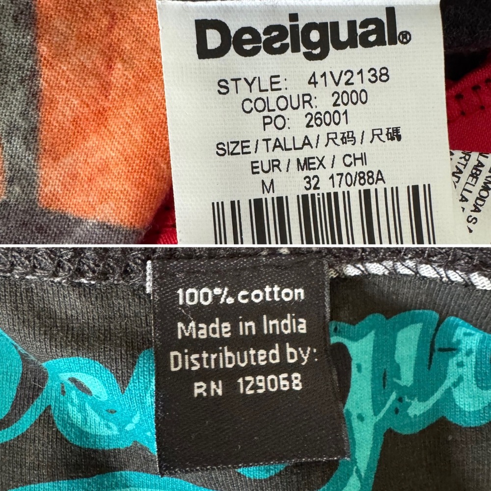 Desigual Geometric Studded A-Line Dress Orange Red Black Sleeveless tie M - Picture 9 of 9